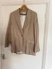 Zara Beige Plain Linen Blazer