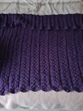 Aubergine And Purple Fleck Hand Knitted Blanket In Chunky Wool 104cms By 104cms