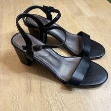 Peacocks black strap heeled