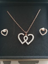Warren James Rose Gold Entwined Heart Necklace and Earrings Set with Crystals