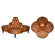 HERITAGE BROWN LEATHER FOUR SEAT CHESTERFIELD COVERSION TETE A TETE SOFA SEAT