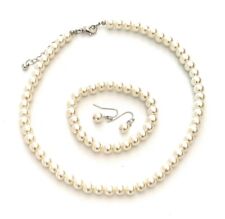 CLASSIC FAUX PEARL NECKLACE EARRINGS & BRACELET JEWELLERY SET VINTAGE 