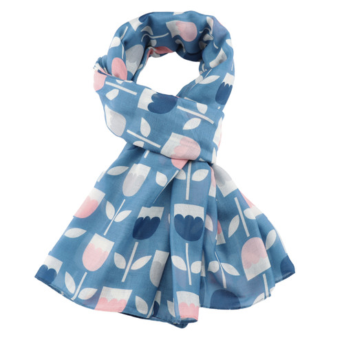 Tulip scarf flower white - tulip, denim