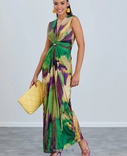 Sleeveless Twist Wrap Maxi Dress in Tie-Dye Print - By Jenerique Size 10