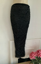 Zara Black Lace Diamante Maxi Skirt, Size M UK 8-10 New Ruffled Lined