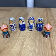 Vintage?? wooden Russian Doll , dome Christmas Tree Decorations ornaments  x 6