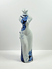 Chinese Porcelain Cheongsam Dress Vase 32cm Blue & White Hand Painted Signed