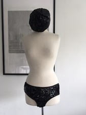 Vintage Sequin Beret & black Sequin Pants / Stage / Dance / Studio 54 / Disco