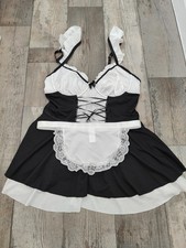 Ladies Black White Frilly French Maid Dressing Up Costume Dress Size 8 Small