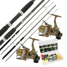 2 x CAMO STALKER RODS & REEL SETS WITH TERMINAL TACKLE BOX SET CARP FISHING SET