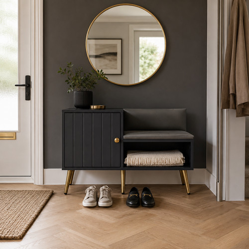 Grey shoe storage - storage, bench