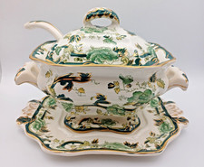 Masons Pottery Chartreuse Green Small Sauce Tureen Ladle & Stand