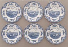 Vintage Johnson Bros Old Britain Castles Side Plates x 6 Blue City of Exeter