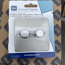 2 Way Push Double Dimmer Switch Brushed Steel Chrome LED