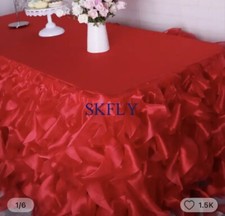 wedding/special occasions-Red organza curly willow table skirt only