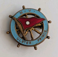MV Ulster Prince Vintage Enamel Pin Badge Ships Wheel