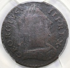 1772 1/2p Vlack 5-72a Machin's Mills Colonial Copper PCGS F Detail EX; Martin