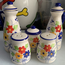 Vintage Oil And Condiment Set, Pretty Floral design - From italy -used condition