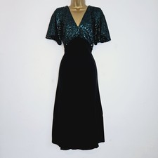 NEW WALLIS 10-20 Green Teal Black Sequin Embellished Sparkly Occasion Midi Dress
