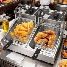 22L 5000W Commercial Electric Deep Fryer Fat Chip Twin Dual Tank Stainless Steel
