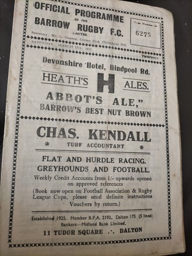 Vintage rugby league programme - vintage,