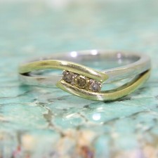 Cognac 0.15ct Diamond Trilogy 9ct Yellow & White Gold ring size L 1/2 ~ 6