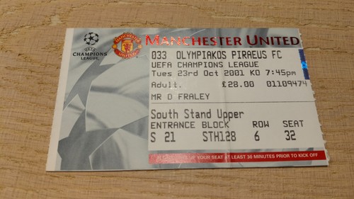 Ticket 2001 manchester united - ticket,