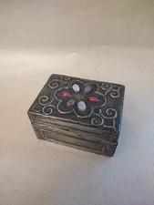 Art Nouveau Pewter Covered Wooden Box Decorated With Pink Purple White Cabochons