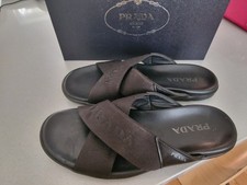  Prada- Nastro Web Logo Cross Men's Slide Sandals  UK 10 Black 