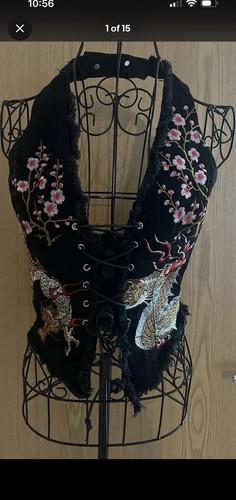 Black embroidered overbust - black,