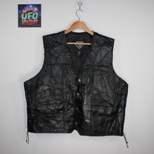 Buffalo Leather Diamond Plate Vintage Biker Vest 4XL Leather Sleeveless Jacket