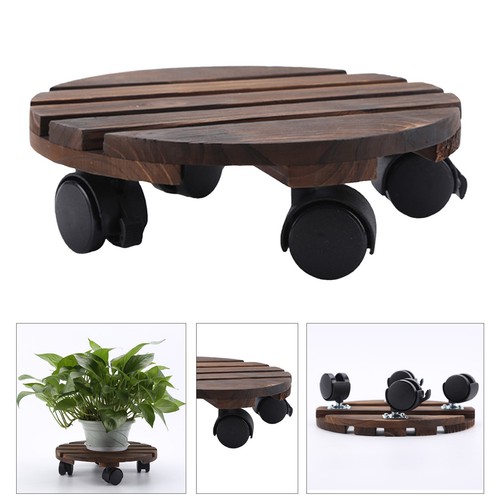 Wooden plant pot caddy - plant, round