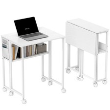 HOMCOM 63 cm Foldable Computer Desk on Wheels for Small Spaces White