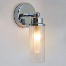 Ribbed Glass Single Bathroom Wall Light Polished Chrome Slim Side IP44 H3136