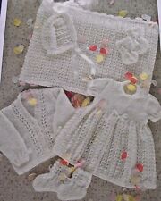 KNITTING PATTERN -  BABY LAYETTE SHAWL, DRESS, CARDIGAN, BONNET/BOOTEES/MITTENS 