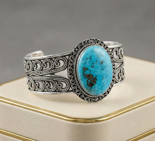Natural turquoise cuff bangle - natural,