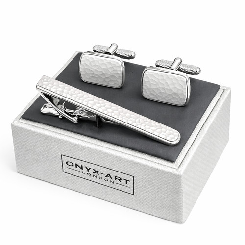 Silver hammered cufflinks - hammered, and