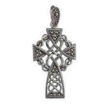 Ladies Sterling Silver Marcasite Celtic Cross on 41-46cm Leathere