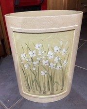 Vintage Waste Paper Bin - Daffodils Design - Shabby Chic - Wooden Oval Shape