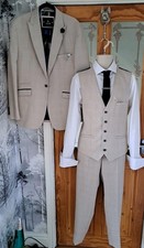 CAVANI MENS 5PC SUIT JKT & W/COAT 44R PANTS 36S SHIRT & TIE & CLIP CHAIN PIN PEN