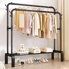 Heavy Duty Double Clothes Rail Hanging Rack Garment Display Stand Shoes Storage