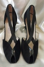 WERNER KERN TRANZSPORT BLACK SUEDE, CRISS-CROSS, PEEP-HOLE DANCE PUMPS - 5-1/2