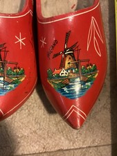 Wooden Clogs Red Painted Windmill Pointed Toe Slip On Holland 