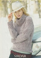 Women's fast, easy knit jumper in chunky wool Sirdar 8952 bust 81 -107cms 32 -42