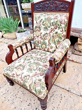 ANTIQUE ORNATE CARVED OAK FRAMED VICTORIAN THRONE ARMCHAIR-Great Cond-FREE Dlvry
