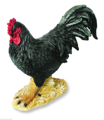 Black cockerel garden ornament - black,