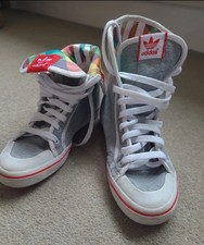 Vintage Adidas Originals Honey Hi Foldover Plaid Trainers Grey/White/Red – UK 4