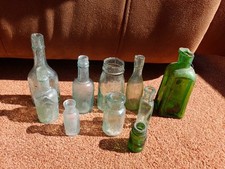 Antique Old Bottles 2 X Green Old Bubble Glass X 8 See Photos