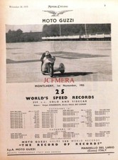 MOTO GUZZI 350cc Solo Motor Cycle & Sidecar Print - 'World Speed Records' Advert