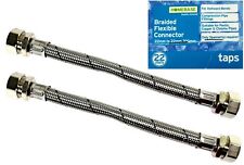2x 300mm 22mm TAP CONNECTOR Braided Flexible COMPRESSION Fitting